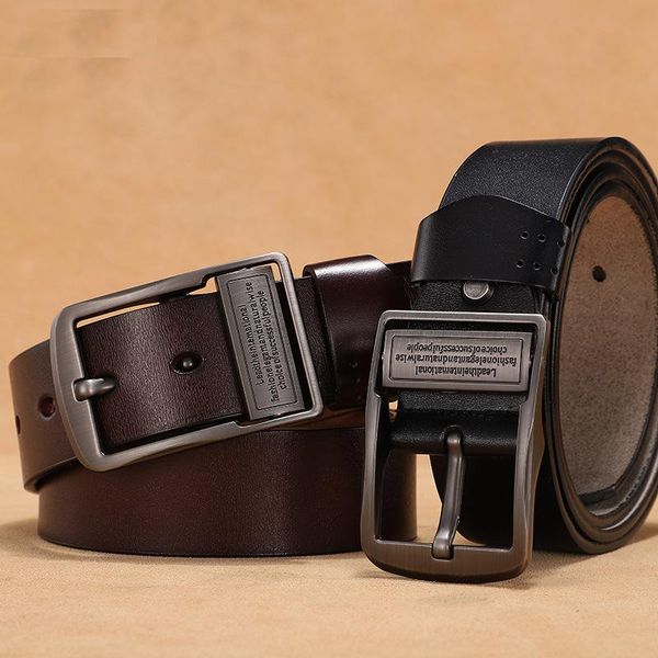 

belts 2021 genuine leather belt men vintage alloy pin buckle large size male design waist drop, Black;brown