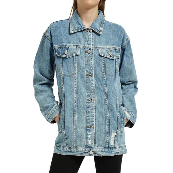 

women's wool & blends lapel denim jacket buttons up pockets casual basic jackets long sleeve coat womens young fashion clothings, Black