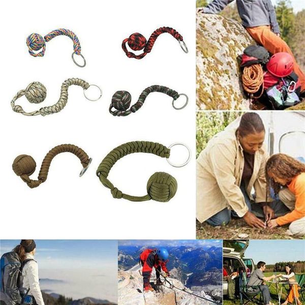 

stainless steel buckle military seven-core umbrella rope self defense lanyard monkey fist paracord wrap keychain survival tool cords, slings