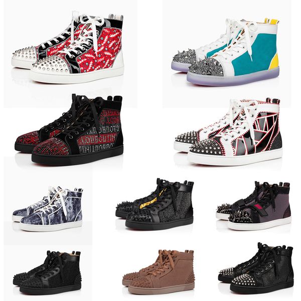

arrival red bottoms shoes men women sneakers studded spikes designer shoe fashion platform sneaker suede rivets trainers leather high boots, Black