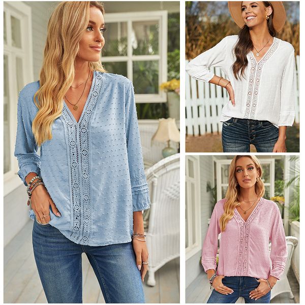 

spring v-neck pullover shirt women's loose long sleeve 255384, Black