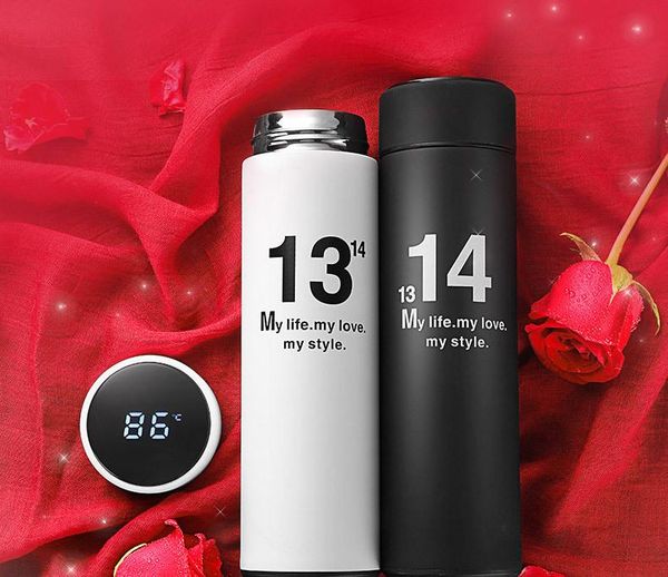 

intelligent temperature display stainless steel insulated vacuum cup couple gift portable sealed anti leakage lettering water bottles