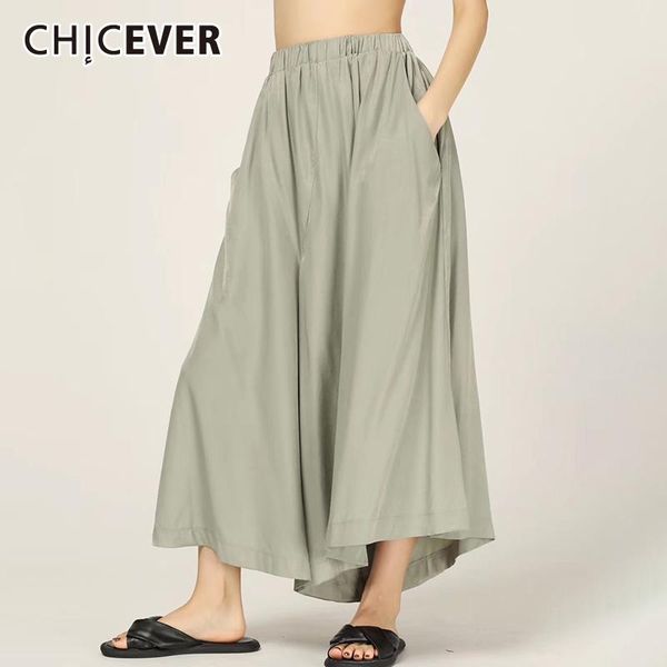 

women's pants & capris chicever casual trousers for women elastic high waist pocket loose wide leg female 2021 summer fashion clothing, Black;white