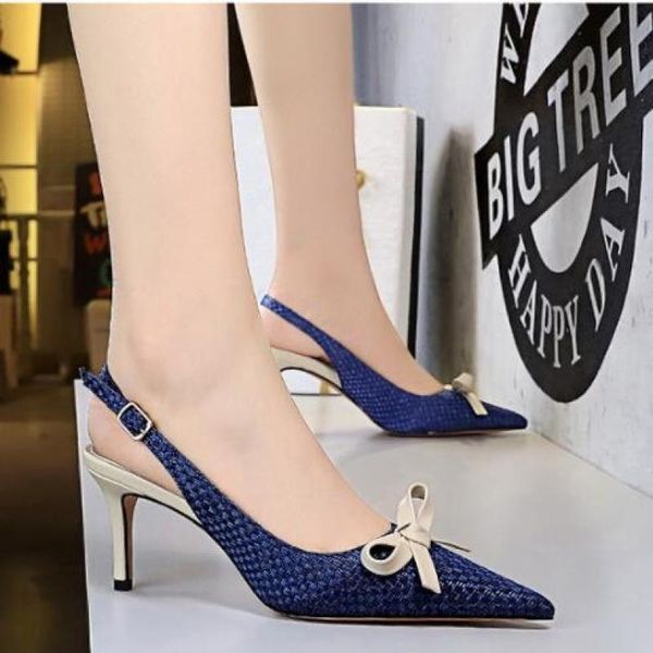 

dress shoes korean fashion pointed toe bow women's high heels sandals, Black