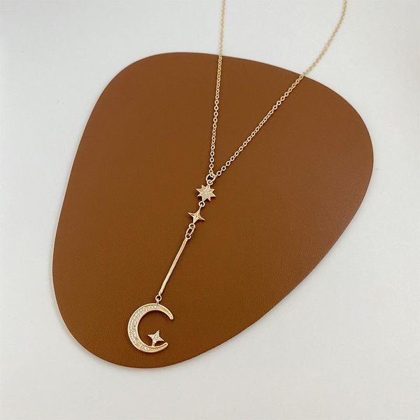 

pendant necklaces minar elegant sparkly cz zircon moon star necklace for women girls metallic thin chain accessories gifts, Silver