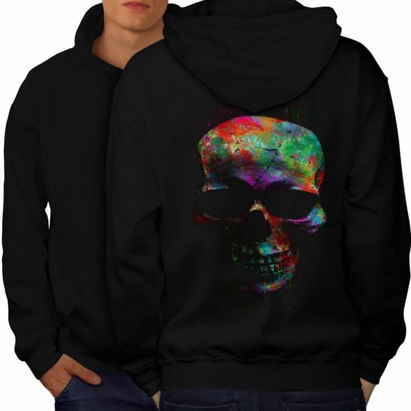 

wellcoda paint skull mask art mens hoodie, scary printed on the jumpers back t4iy#, Black