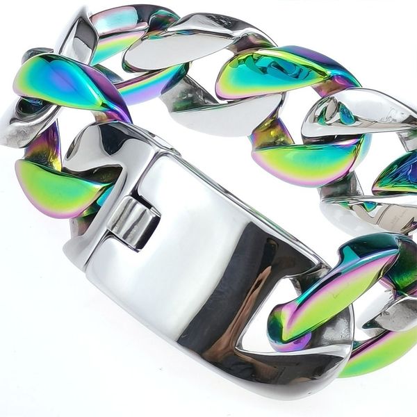 

men woman 316l stainless steel silver rainbow tone 24mm solid heavy bracelet bangle jewelry, Black