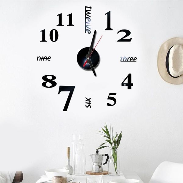 

wall clocks large bedroom watch digital display clock art european style simple acrylic mirror accessories 3d stickers home use diy