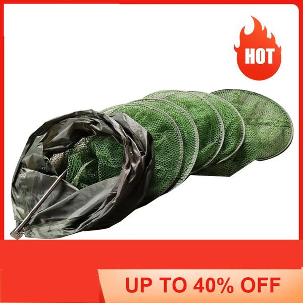

folding telescoping quick-drying nylon mesh fishing basket dip nets fyke net shrimp cage outdoor tackle gear accessories