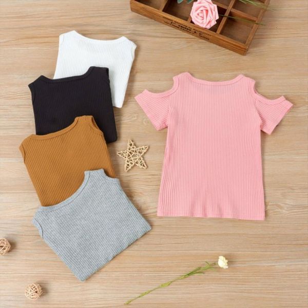 

baby girl summer solid t shirt kid child sleeve clothes shirts children, Blue