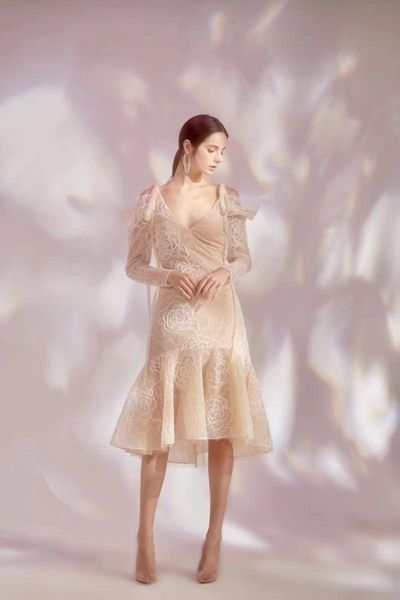 

casual dresses 2021 women khaki lace v neck long sleeve vestidos dress bodycon celebrity evening party drop, Black;gray