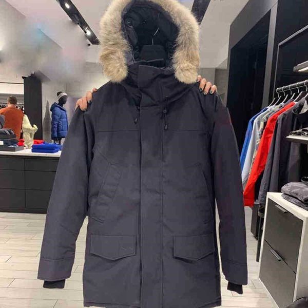 

down jacket parkas mens outerwear high-end hooded wolf fur windproof waterproof padded thicken coat removable cap coats outdoor jackets warm, Black