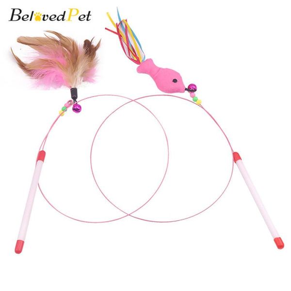 

cat toys colorful feathers steel wire bird feather teaser wand bell bead toy kitten teasing stick interactive playing product