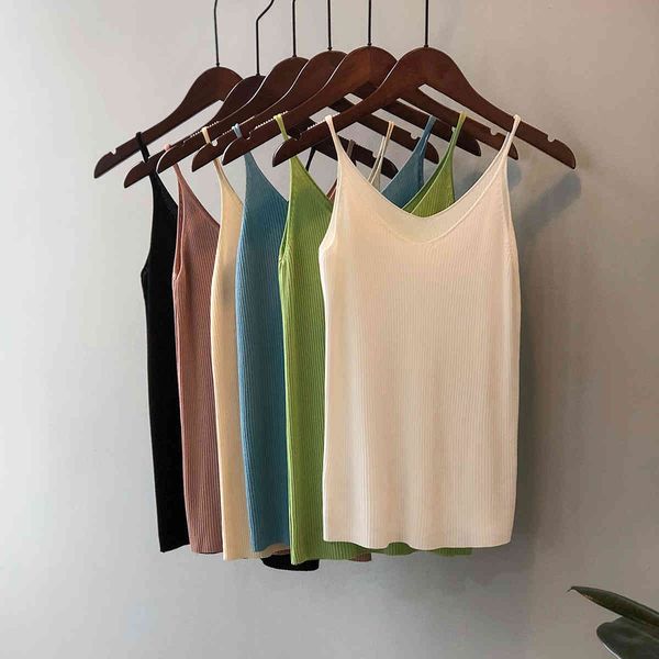 

camis 2021 summer knitted v-neck sleeveless white cami women female