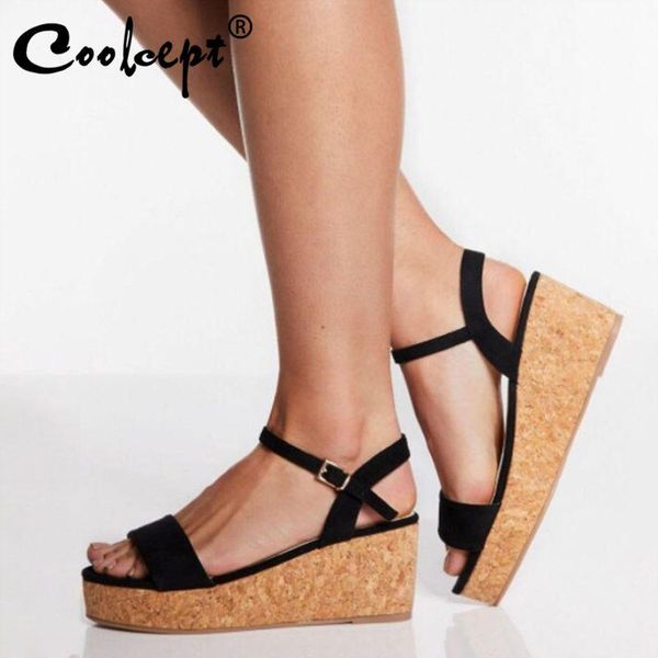 

coolcept women sandals shoes flat heels metal buckle snake print platform casual outdoor footwear size 36-41, Black