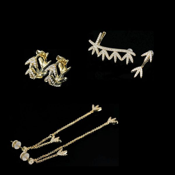 

s925 sterling silver laurel leaf asymmetric ear back clip earrings personalized fashion luxury jewelry monaco earring gift for girlfriend