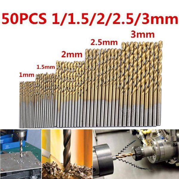 

craft tools 25# 50pcs titanium coated hss high speed steel drill bit set tool 1/1.5/2/2.5/3mm hand power parts woodworking