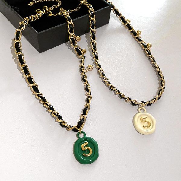 

chains vintage peronality number 5 pendant choker classic pu leather metal chain necklace for women girls party jewelry, Silver