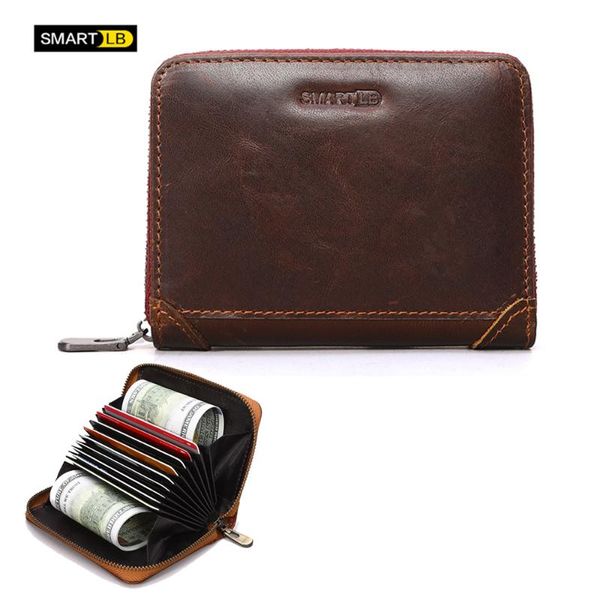 

card holders 100% genuine leather holder mens double cardholder case wallet business bank creditcard minimalist, Brown;gray