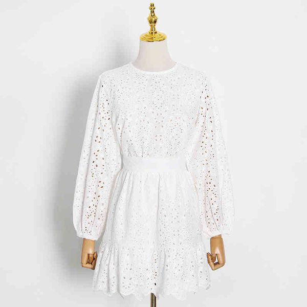 

patchwork lace two piece set for women stand collar long sleeve shirt a line skirt spring elegant sets female 2021, White