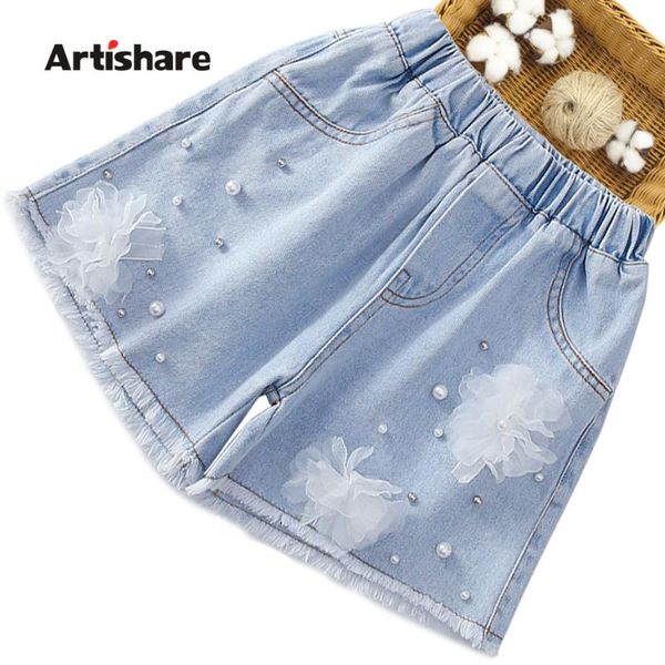 

jeans for girls deinm short pearls kid summer clothes 6 8 10 12 14, Blue
