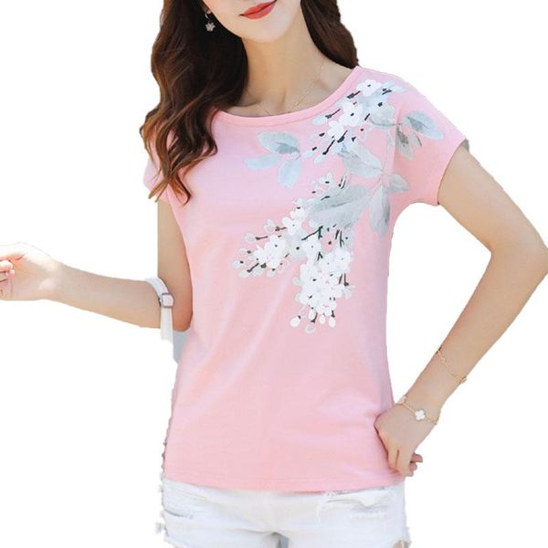 

women's t-shirt volocean 2021 summer woman t shirt cotton t-shirts for women female print o-neck tee plus size, White