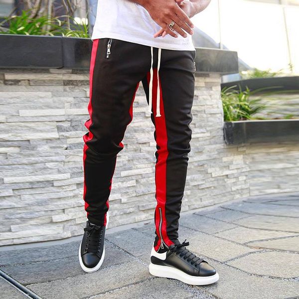 Corredores masculinos calças de pista vintage zipado tornozelo listrado moda hip hop fitness streetwear calças calças calças pantalon homme