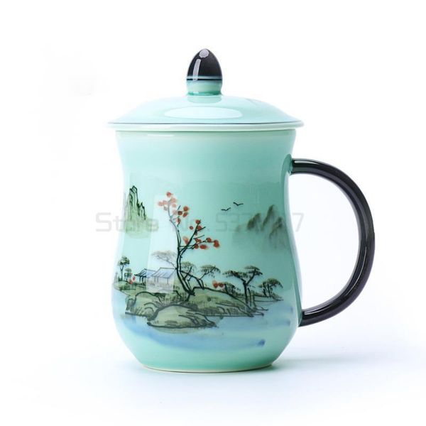 

mugs arrival chinese style lotus tea with lid celadon porcelain filter cups water bottle office drinkware gift