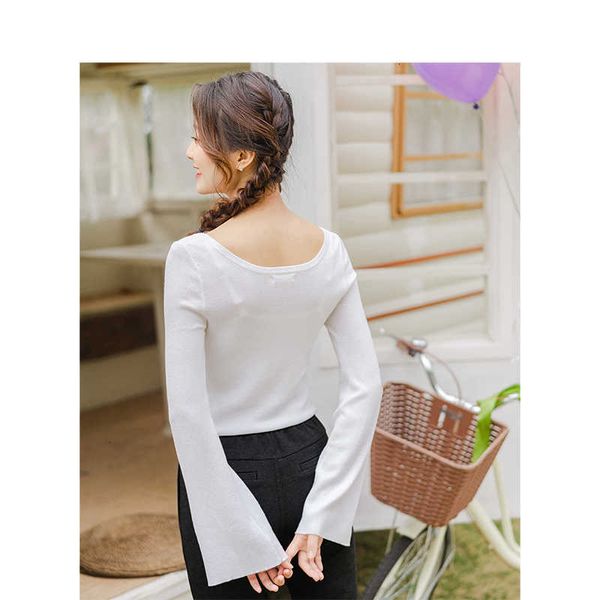 

women's sweaters sweater o-neck korean fashion casual slim flare sleeve white women pullover j1yo, White;black
