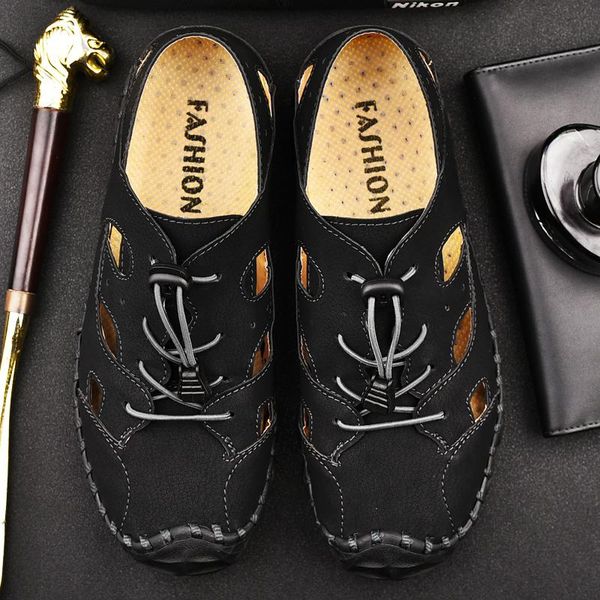 

sandals sandel mens sandal 2021 sport trekking leather fashion beach safety man sports roman big summer work for size, Black