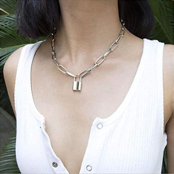 

pendant necklaces european and american lns style lock head retro short thick chain clavicle necklace creative versatile, Silver