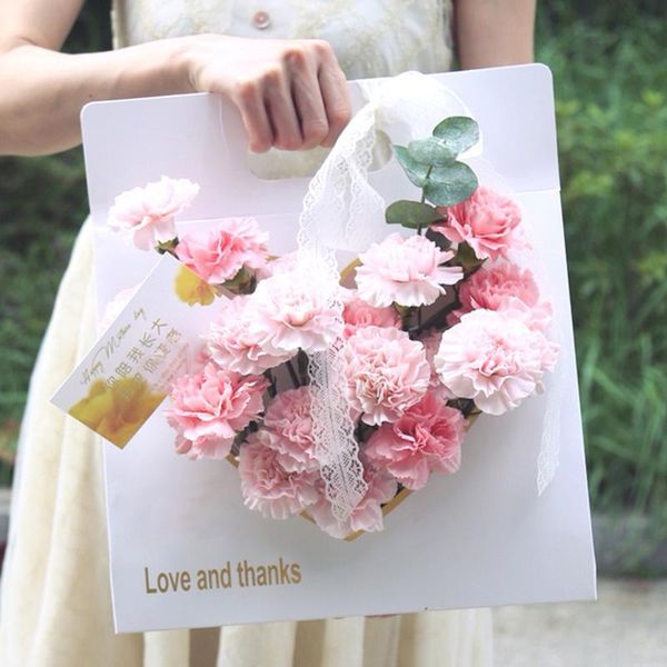 

heart portable flower box rose wrapping bag bouquet paper basket florist packaging supplies wedding valentine's day gift wrap