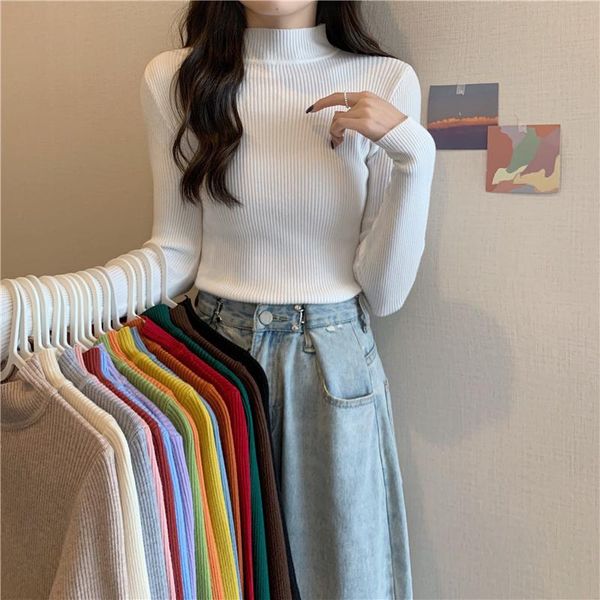 

women's sweaters warm for women 2021 style sweater design inside with half-high collar long sleeve knitted base, White;black