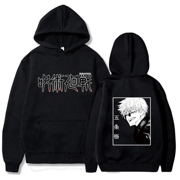 

men's hoodies & sweatshirts funny gojo satoru jujutsu kaisen anime print warm mens oversized manga clothes casual fashion man, Black