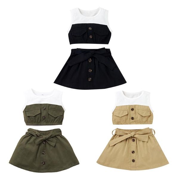 

clothing sets summer baby girl set patchwork vest + skirt suit 0-24m, White
