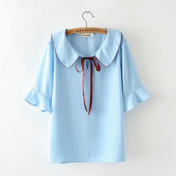 

women's blouses & shirts plus size xl-3xl white blue half sleeve summer blouse solid cute a-line ladies' officewear blusas