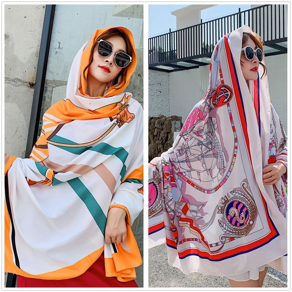 

2021 net red super national style sunscreen shawl travel po ins cotton linen scarf female, Blue;gray