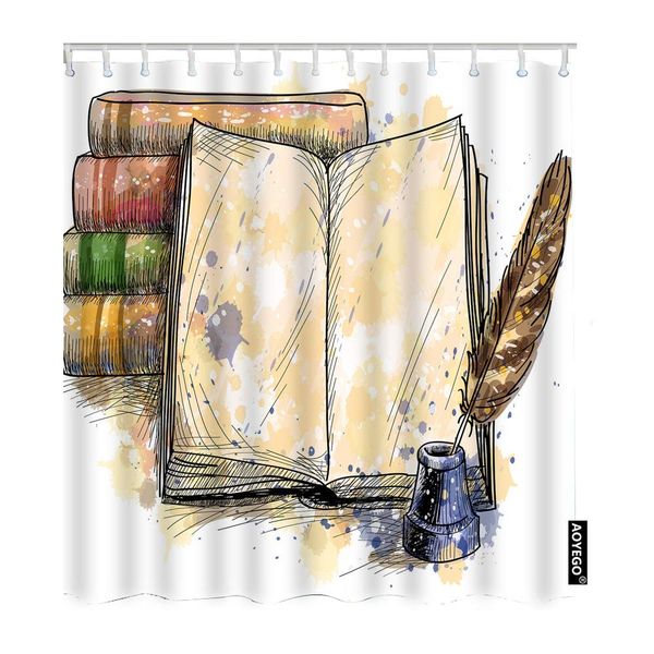 

book shower curtain set vintage open school books with doodle splash feather quill pen ink shower curtain 72x72 inch decorative