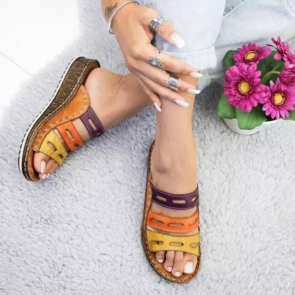 

slippers 2021 summer women's slipper footwear peep-toe shoes woman high-heeled platform sandals casual wedges for women rome, Black