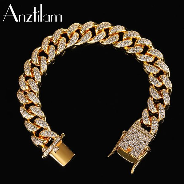 

link, chain hip hop copper bling iced out bracelets + zircon cuban bracelet for men women hand jewelry goth gifts, Black