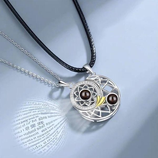 

pendant necklaces 100 languages i love you magnetic projection couple for women men lovers sun moon necklace valentine's day gift, Silver