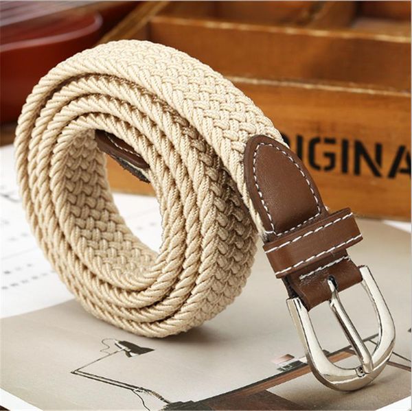 

belts 6 colors men women fashion braided elastic woven canvas buckle belt waistband waist straps all-matched, Black;brown