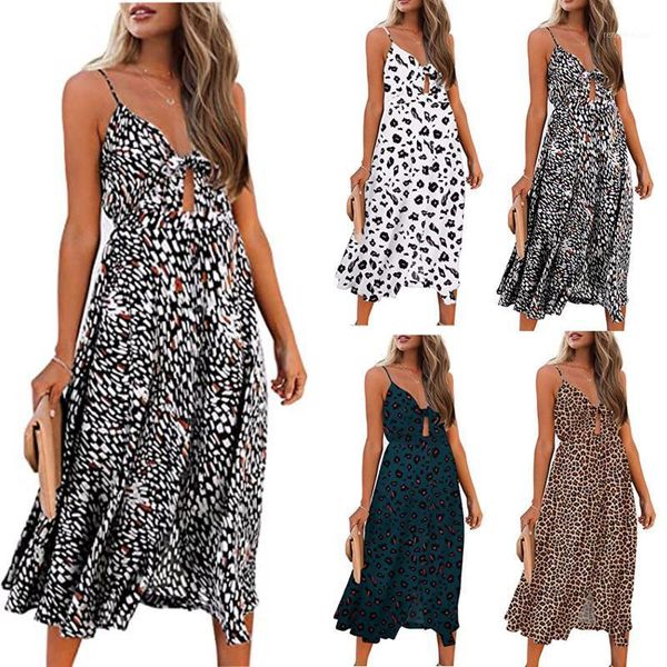 

casual dresses fashion summer dress women 2021 bohemian cold shoulder sling v-neck print loose sleeveless knee-length woman clothes, Black;gray