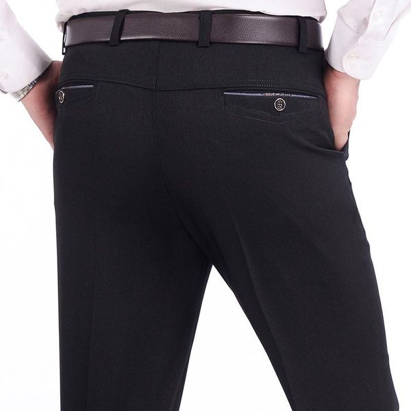 

men's pants casual fitness straight polyester blends long trousers plus size 2021 spring fall black dad business formal slacks