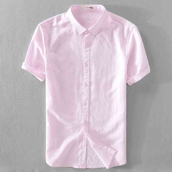 

cotton men's short sleeve simple fashion korean multicolor linen new slim shirt summer2021, White;black