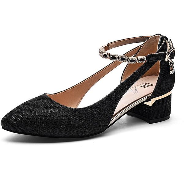 

fashion women shoes sandals high heels thick heel women's fairy style black word buckle dress