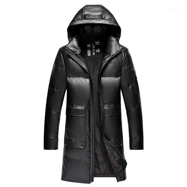 

men's fur & faux arrival fashion winter leather down jacket men long thickening warm coat casual thick plus size mlxl2xl3xl4xl, Black