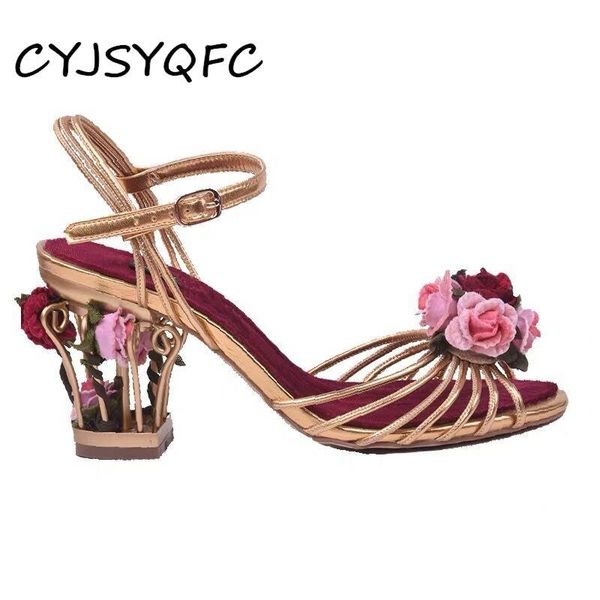 

sandals cyjsyqfc est flowers golden women birdcage strange heels ankle strap buckle lady pumps peep toe party wedding shoes, Black