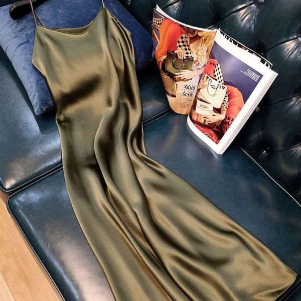 

casual dresses dress women clothes women's triacetic acid imitation long satin suspender skirt s 4641, Black;gray