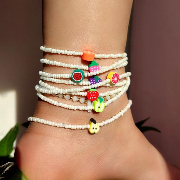 

anklets summer fashion beads anklet for women sweet girls boho colorful fruit strawberry grape beaded bracelet barefoot jewelry, Red;blue